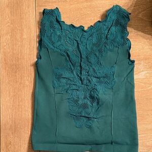 Free People Teal Lace Detail Women's Top